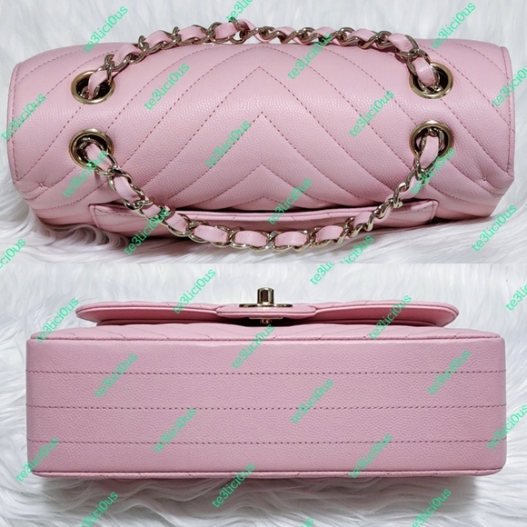 CHANEL 21s CHEVRON CAVIAR SAKURA PINK CLASSIC SMALL FLAP BAG - Picture 3 of 15